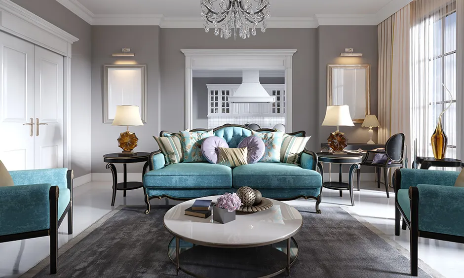 Một không gian phòng khách được thiết kế với những đặc trưng của phong cách Art Decor