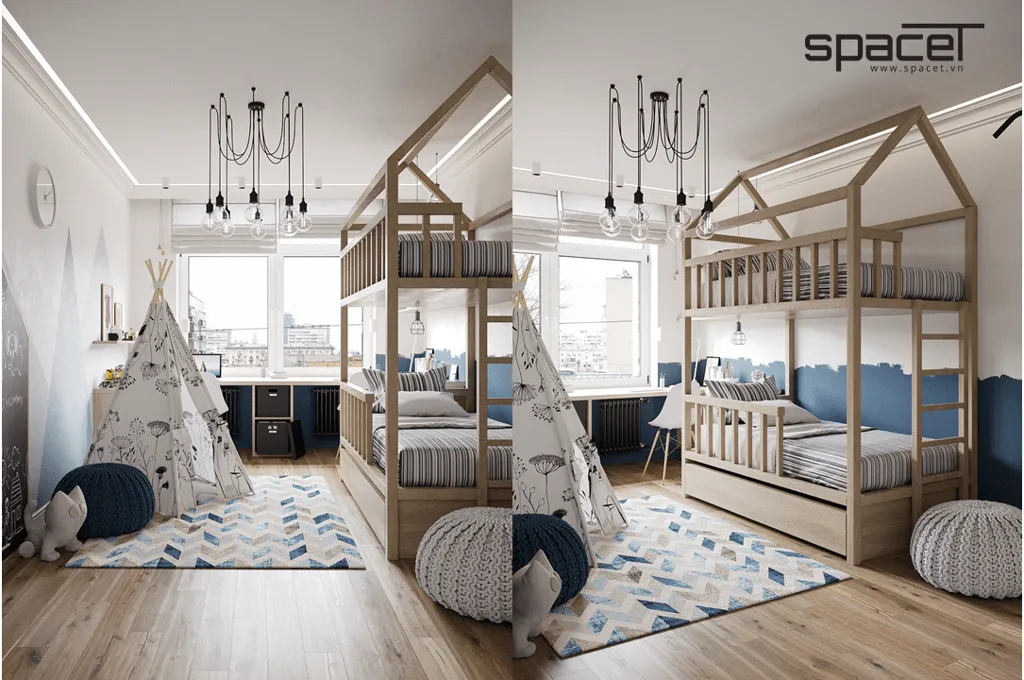 Nội thất phòng ngủ cho bé chung cư 3 phòng ngủ phong cách Bắc Âu hiện đại