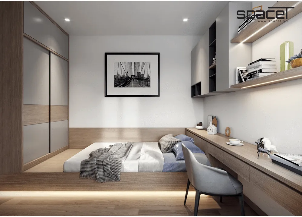 Nội thất phòng ngủ nhỏ trong chung cư 3 phòng ngủ phong cách hiện đại tối giản