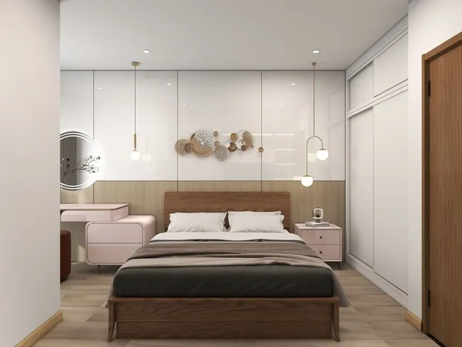 Nội thất Quang Hải sử dụng đèn treo và các vật dụng trang trí tường phòng ngủ