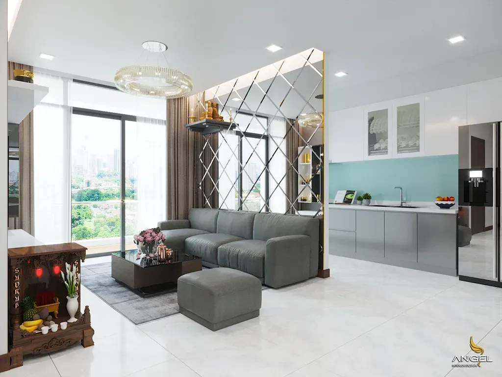 Phòng khách chung cư Vinhomes phong cách hiện đại (Nguồn: Angel Interior Design)