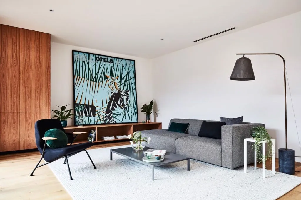 Phòng khách Contemporary với nội thất kiểu dáng đơn giản