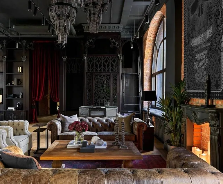 Phòng khách theo phong cách Gothic với vẻ đẹp cổ điển và sang trọng.