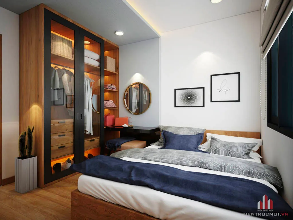 Phòng ngủ master hiện đại, tiện nghi với bàn trang điểm nhỏ