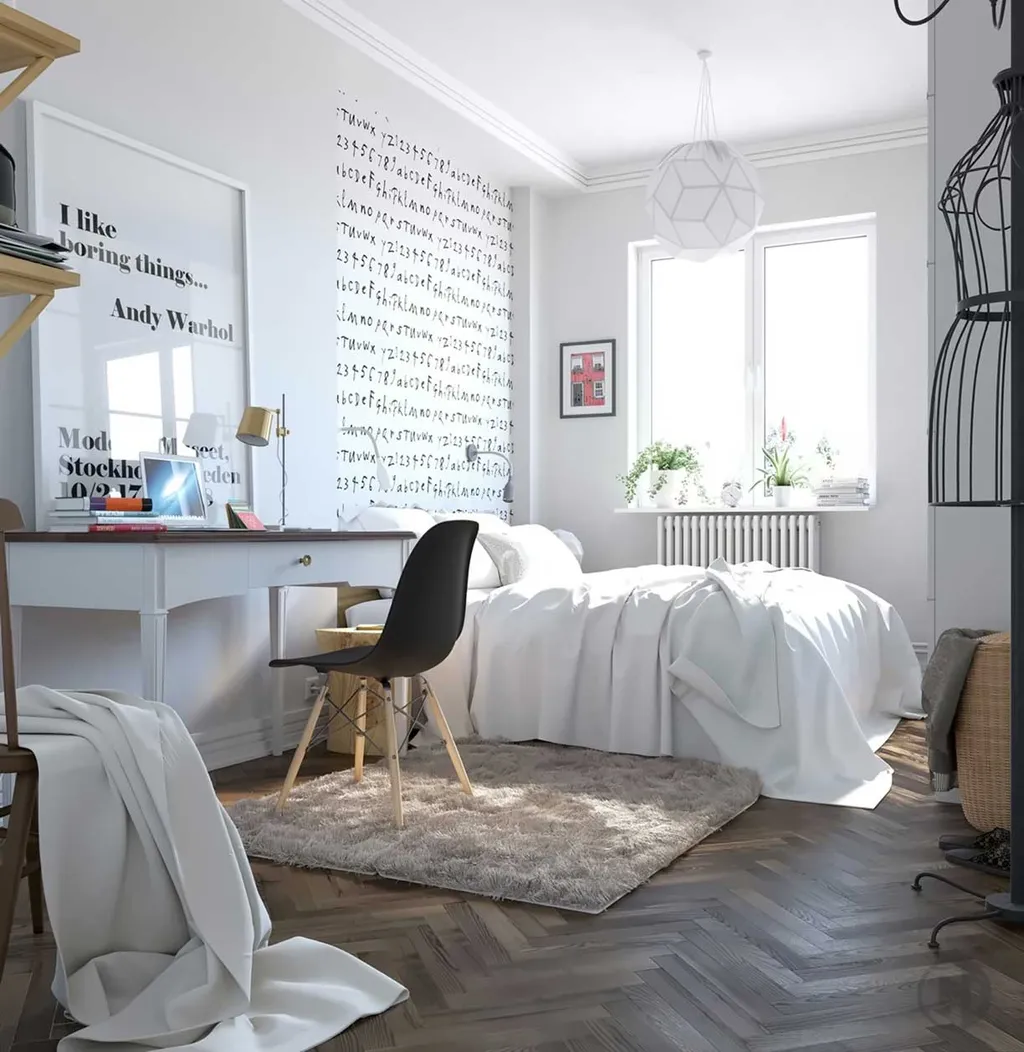 Phòng ngủ nhỏ với phong cách Bắc Âu ngọt ngào