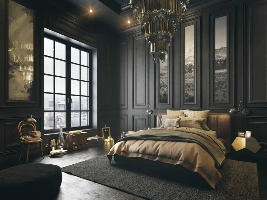 Phòng ngủ theo phong cách Gothic với các gam màu tối huyền bí
