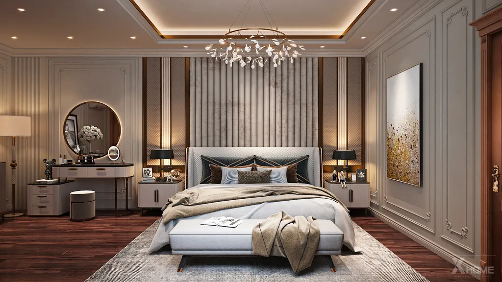 Phòng ngủ theo phong cách tân cổ điển sang trọng và ấm áp