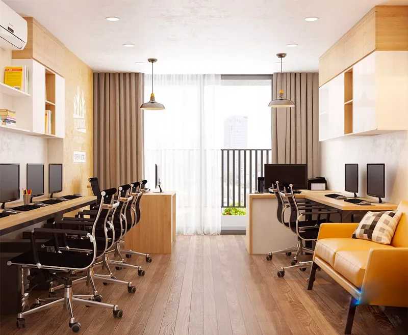 Thiết kế phòng khách cho căn hộ officetel theo phong cách khối màu năng động, trẻ trung