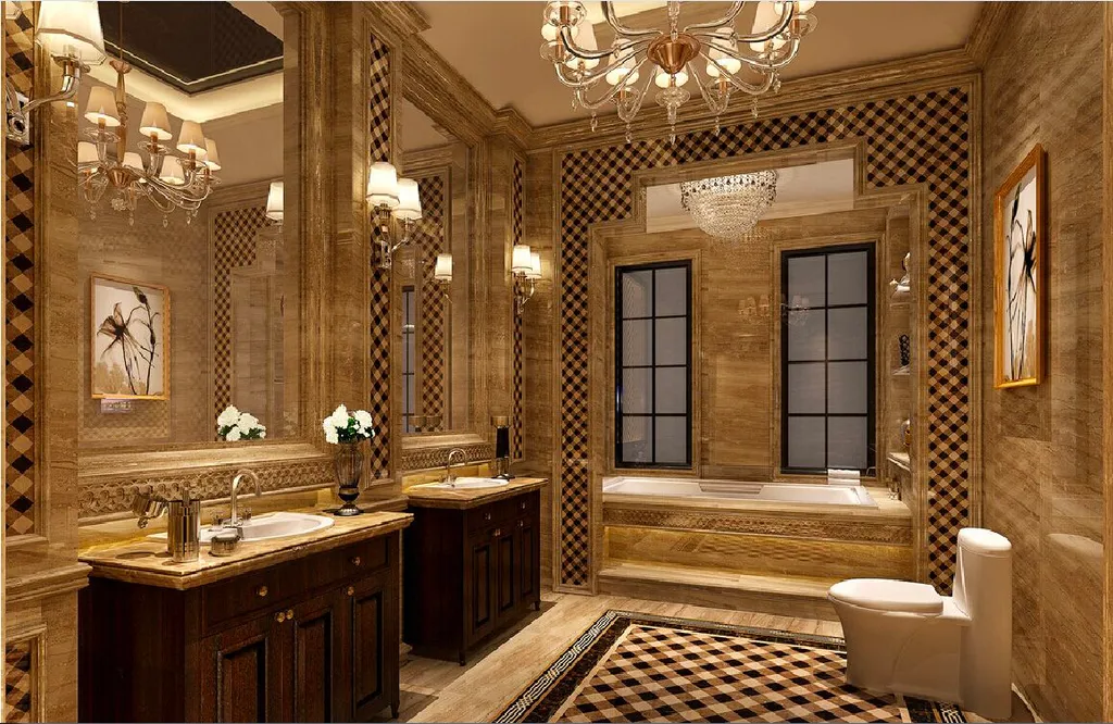 Thiết kế phòng tắm phong cách nội thất cổ điển tông màu nâu chủ đạo
