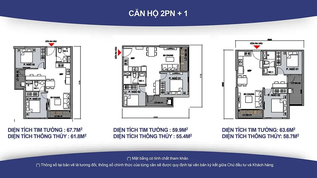 Loại hình căn hộ 2PN + 1WC tại chung cư Vinhomes Smart City