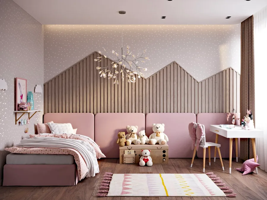 Mẫu phòng ngủ dành cho các bé gái năng động với gam màu hồng sang trọng