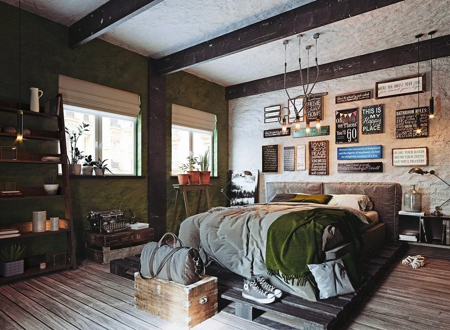 Mẫu phòng ngủ Vintage với tông màu trầm