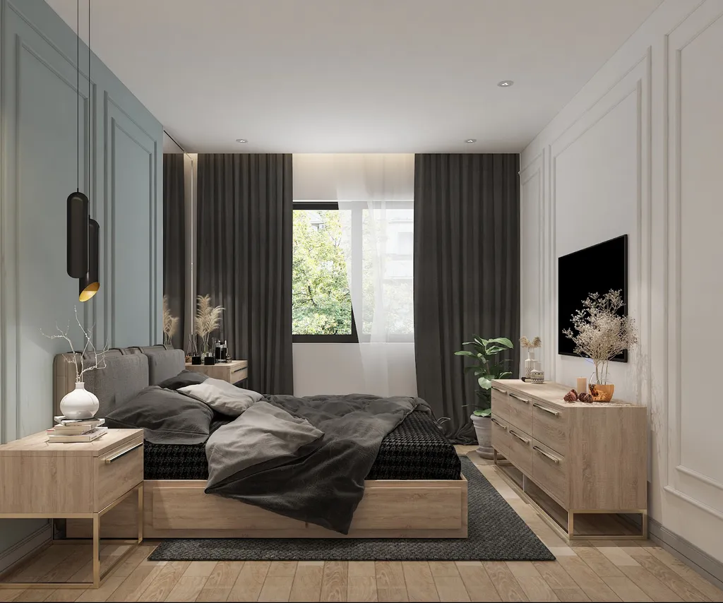 Mẫu thiết kế phòng ngủ tinh gọn, tối ưu diện tích theo phong cách tân cổ điển
