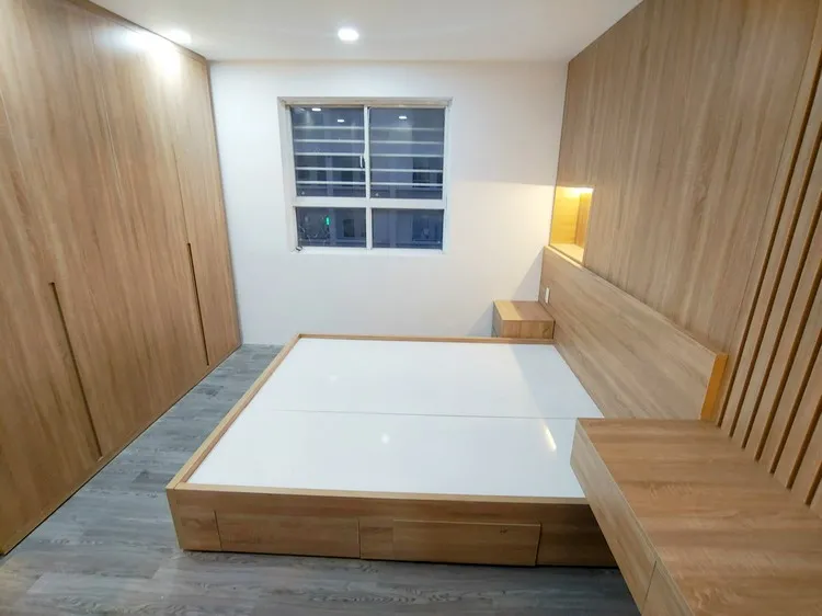 Nội thất Nguyên Thanh sử dụng vật liệu gỗ công nghiệp để lắp đặt cho phòng ngủ