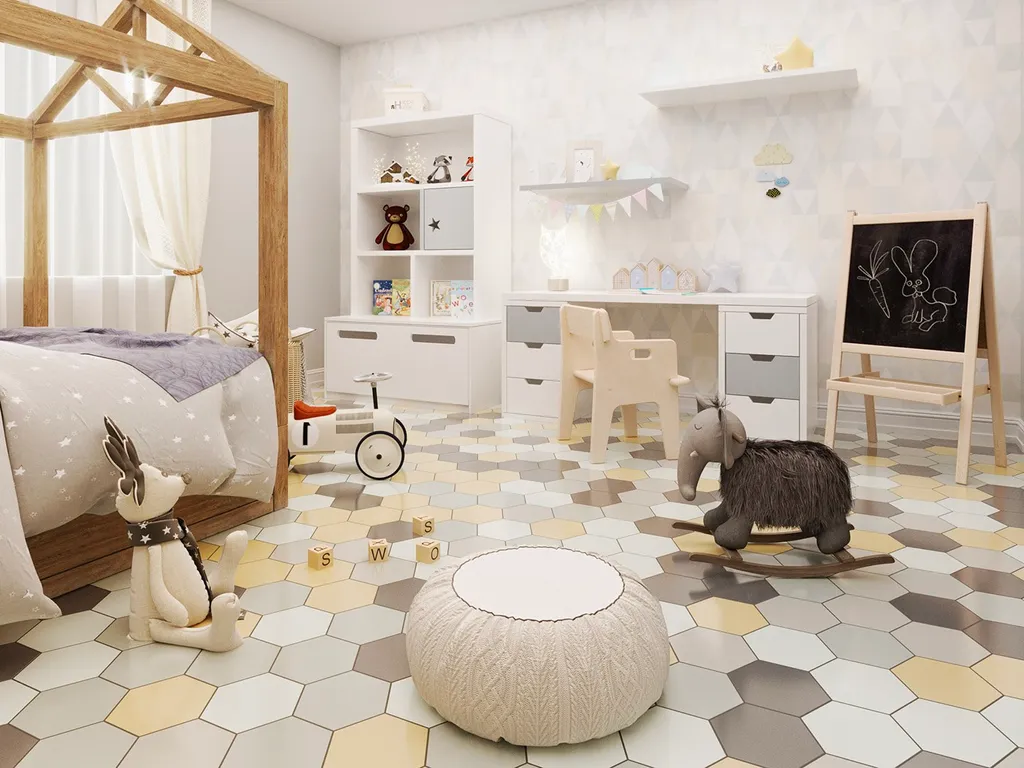 Phòng ngủ được thiết kế với không gian nhỏ xinh thích hợp cho các bé yêu thích tìm tòi, khám phá và năng động