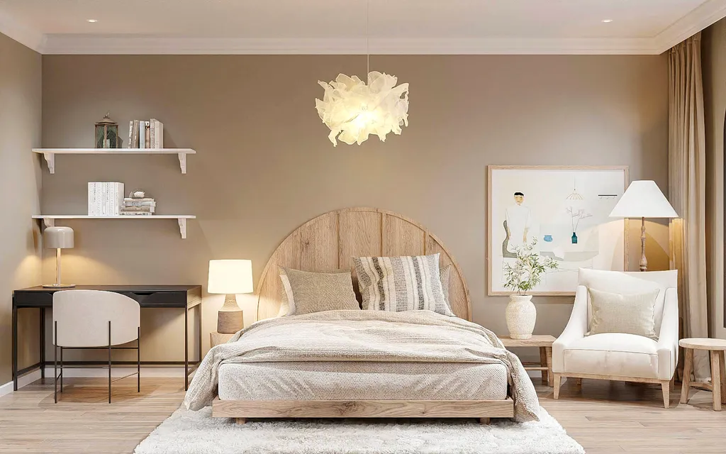 Phòng ngủ thiết kế theo phong cách Tropical + Farmhouse ấm cúng