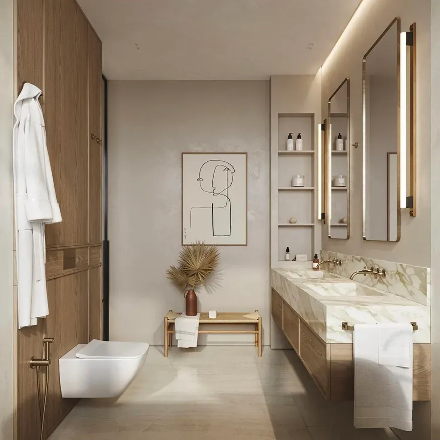 Phòng tắm hiện đại với thiết kế tối giản nhưng tiện nghi, đem đến những xúc cảm tinh tế
