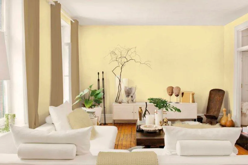 Sơn tường màu kem giúp phòng khách trở nên nhẹ nhàng và ấm cúng, tinh tế hơn