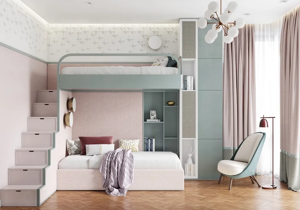Thiết kế nội thất phòng ngủ giường tầng cho 2 bé gái nhằm tối ưu diện tích