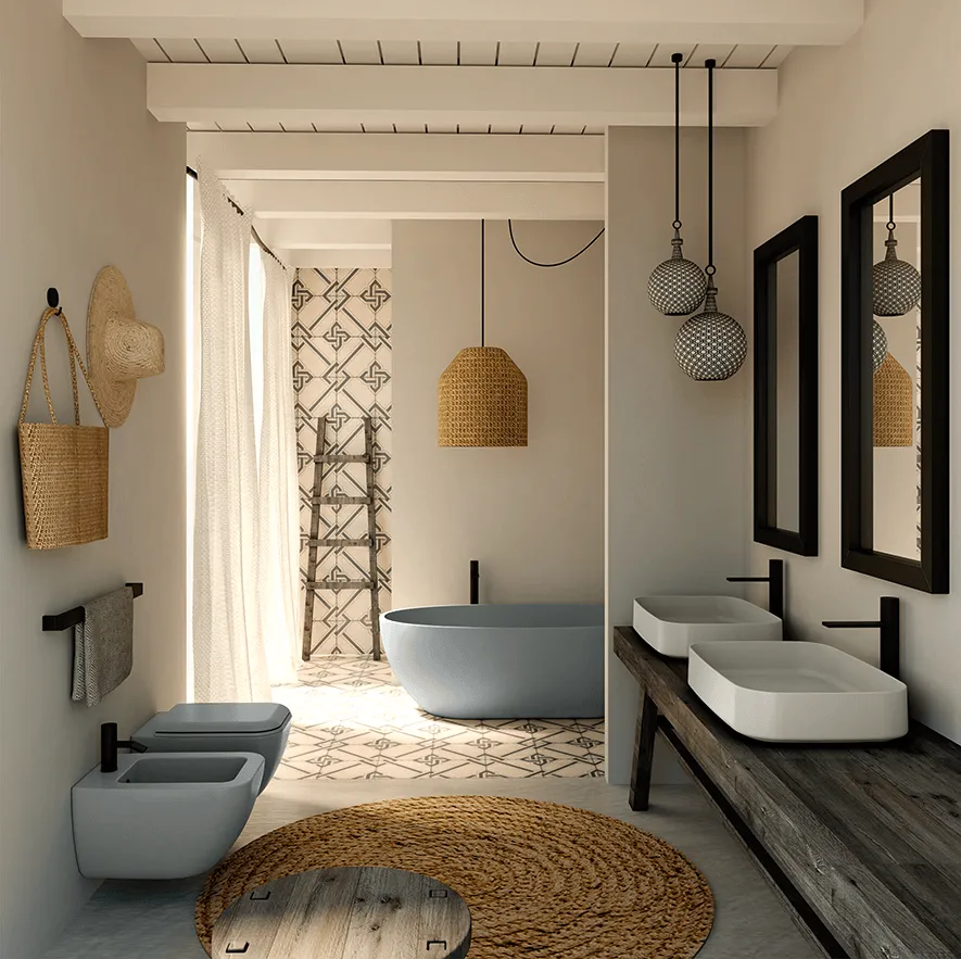 Thiết kế phòng tắm mang đôi nét hoài cổ, truyền thống nhưng vẫn mộc mạc và tinh tế