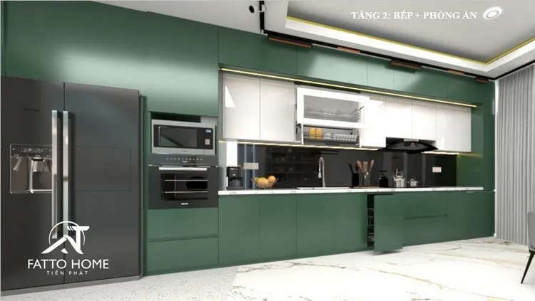 Công ty Thiết kế - Xây dựng - Thi công Nội thất Tiến Phát sử dụng màu xanh đậm cho gian bếp