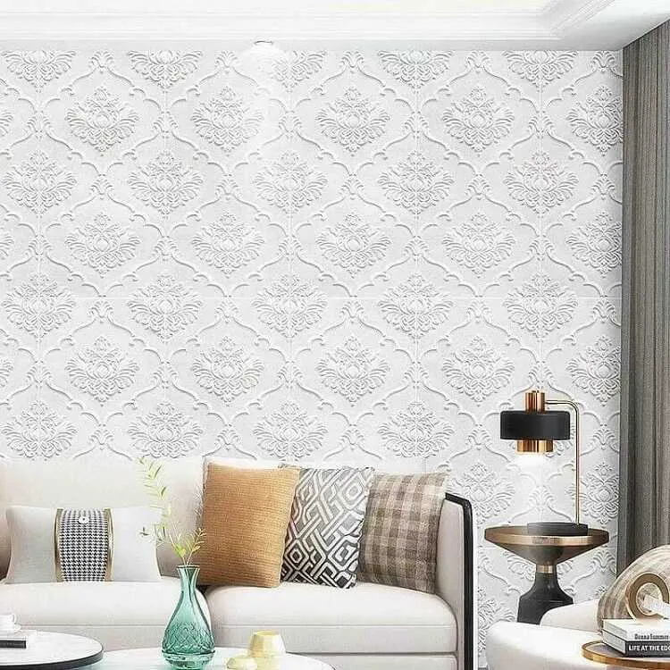 Giải pháp trang trí nhã nhặn, nhẹ nhàng cho phòng khách chung cư với xốp dán tường hoa văn tân cổ điển