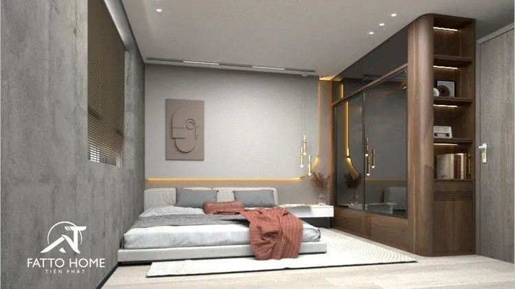 Giường ngủ cũng được Công ty Thiết kế - Xây dựng - Thi công Nội thất Tiến Phát lắp sát sàn