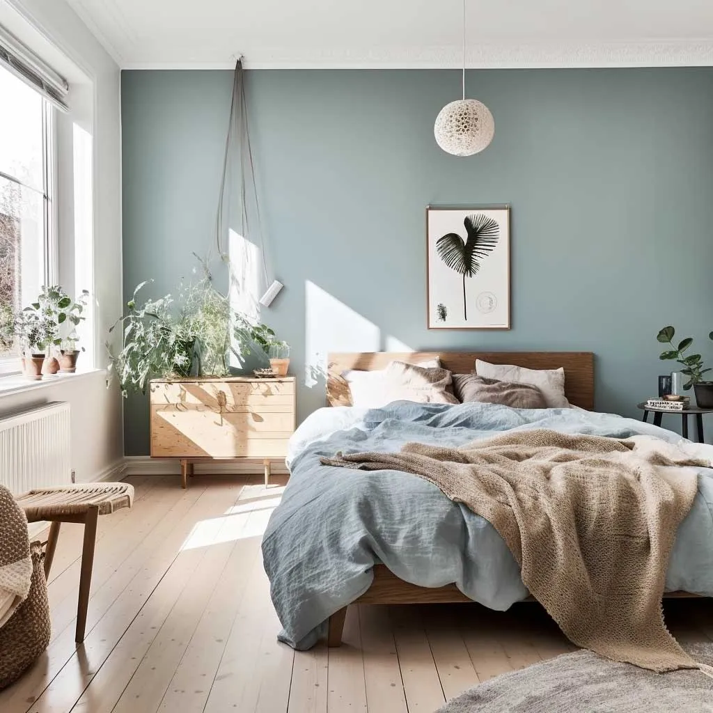 Mẫu thiết kế phòng ngủ phong cách Bắc Âu với gam màu xám kết hợp nâu gỗ