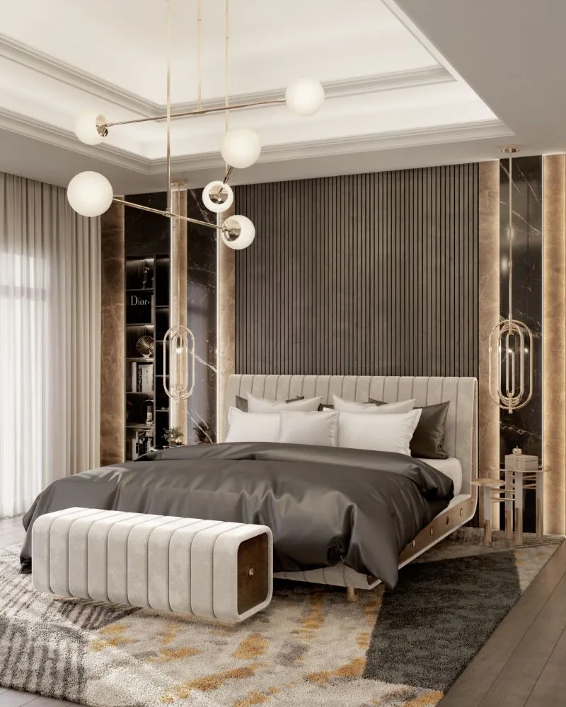 Mẫu thiết kế phòng ngủ phong cách hiện đại với sự kết hợp của gam màu xám và nâu