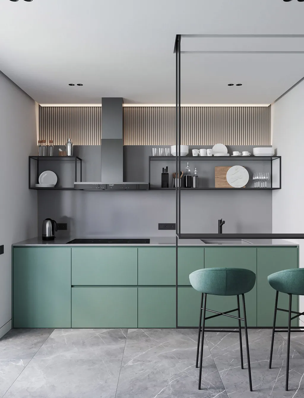 Nhà bếp căn hộ 70m2 thiết kế theo phong cách Minimalist