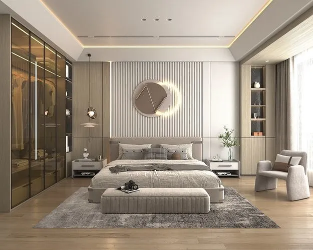 Phòng ngủ Master mang phong cách hiện đại với gam màu đơn sắc