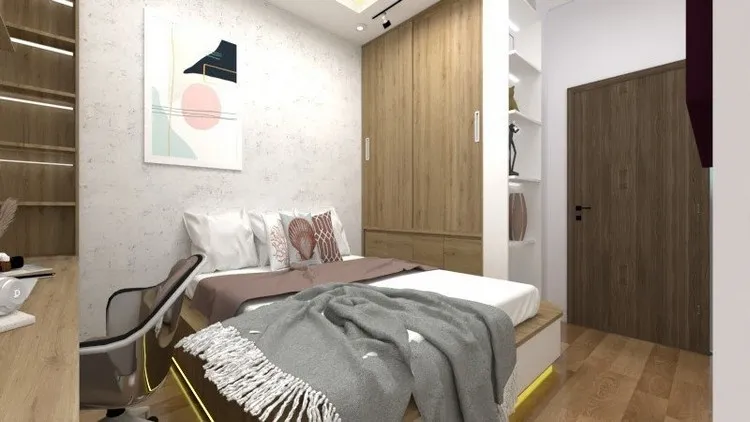 Phòng ngủ phụ có diện tích nhỏ hơn nên Công ty Thiết kế - Xây dựng - Thi công Nội thất Tiến Phát lược giản bớt số lượng nội thất