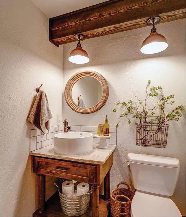 Phòng vệ sinh được decor cùng chất liệu gỗ