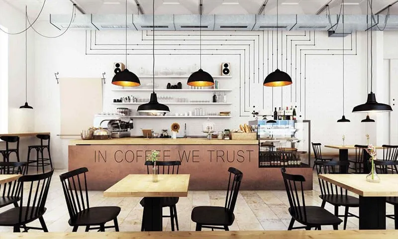 Quán cafe phong cách thành thị, tối giản với hai sắc đen - trắng