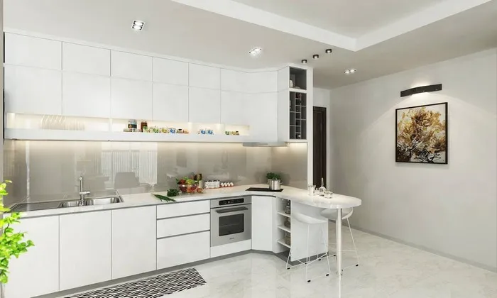 Tủ bếp acrylic thiết kế phù hợp với không gian nội thất hiện đại