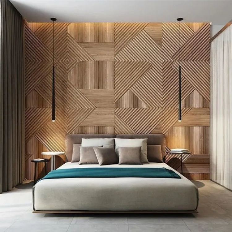 Giấy dán tường 3D giả gỗ phong cách hiện đại