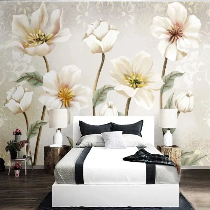 Giấy dán tường mẫu hoa cho phòng ngủ nhỏ
