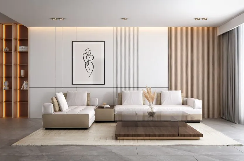 Gam màu trung tính thường được sử dụng để thiết kế phòng khách theo phong cách hiện đại hoặc tối giản