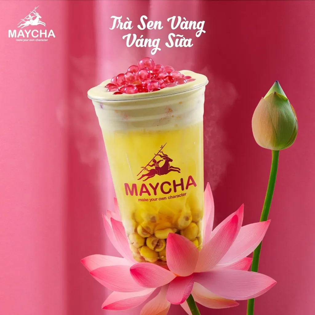 Hình ảnh trà sen vàng váng sữa của Maycha