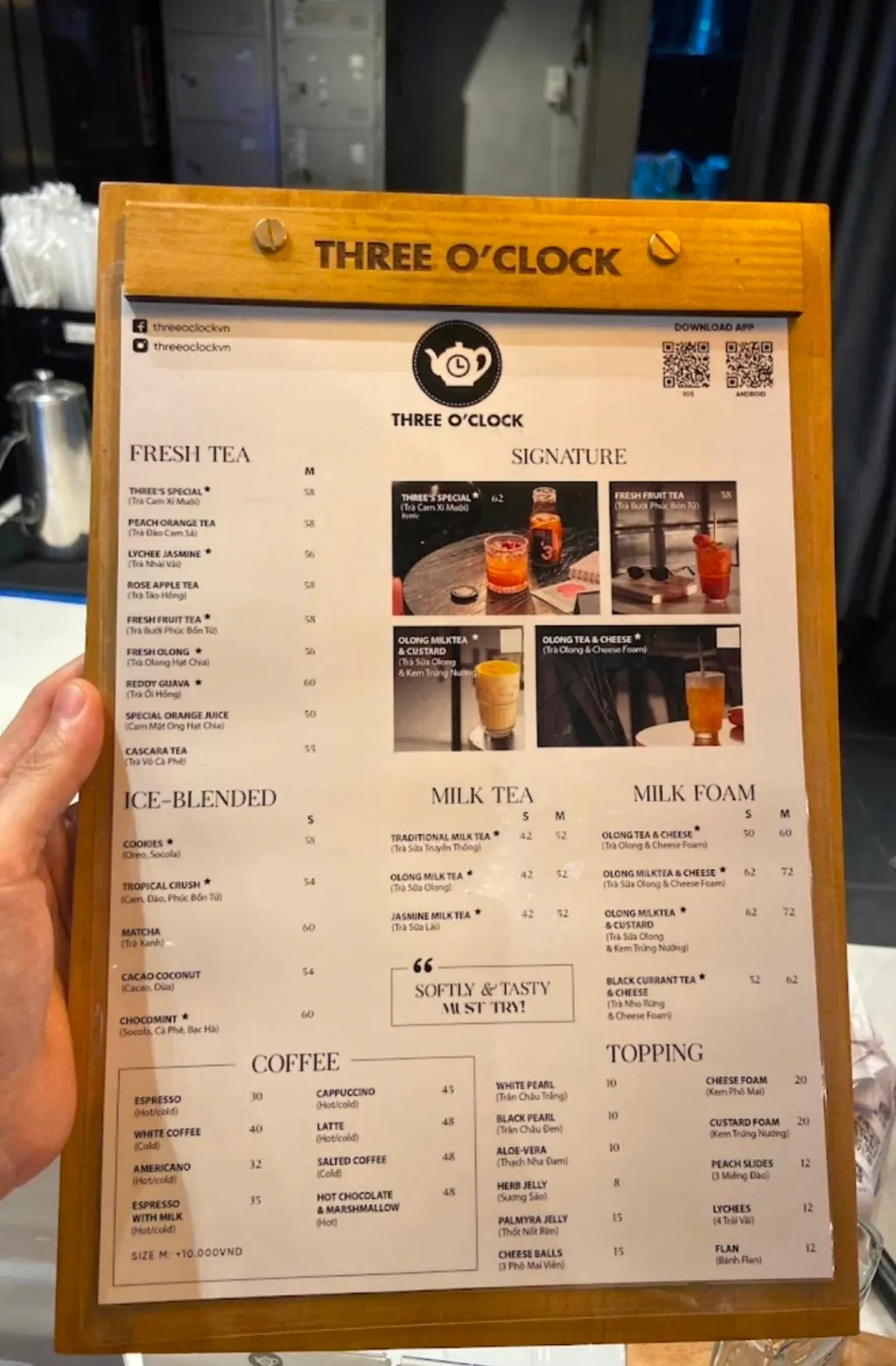 Hình ảnh menu của three o'clock