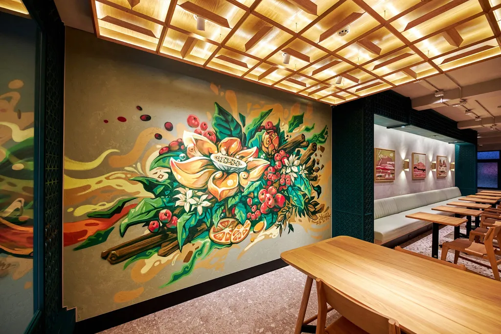 Hình ảnh tường sơn nghệ thuật của Starbucks Nguyễn Hữu Huân- Hà Nội