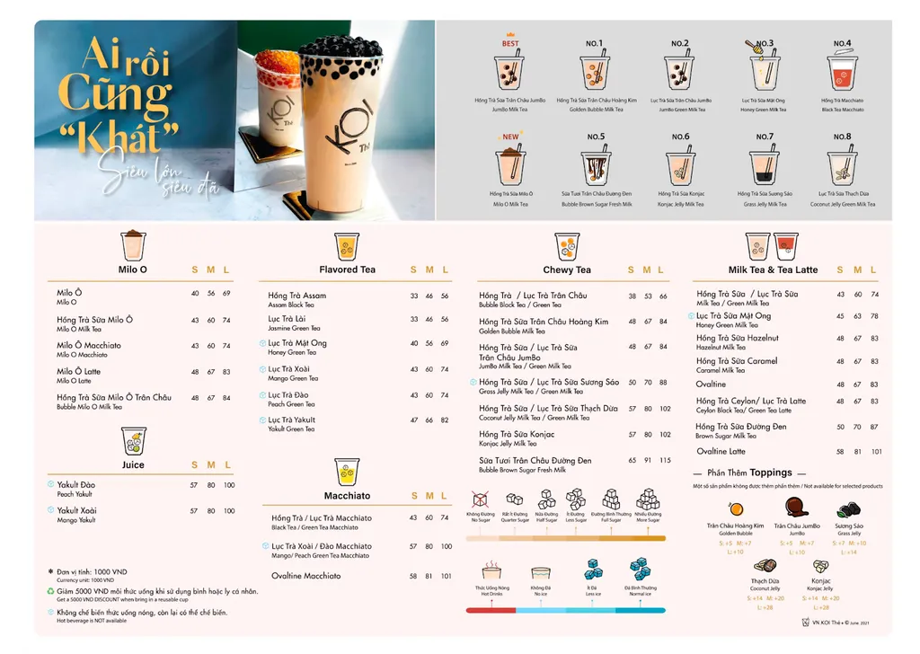 Hình ảnh menu đồ uống tại KOI