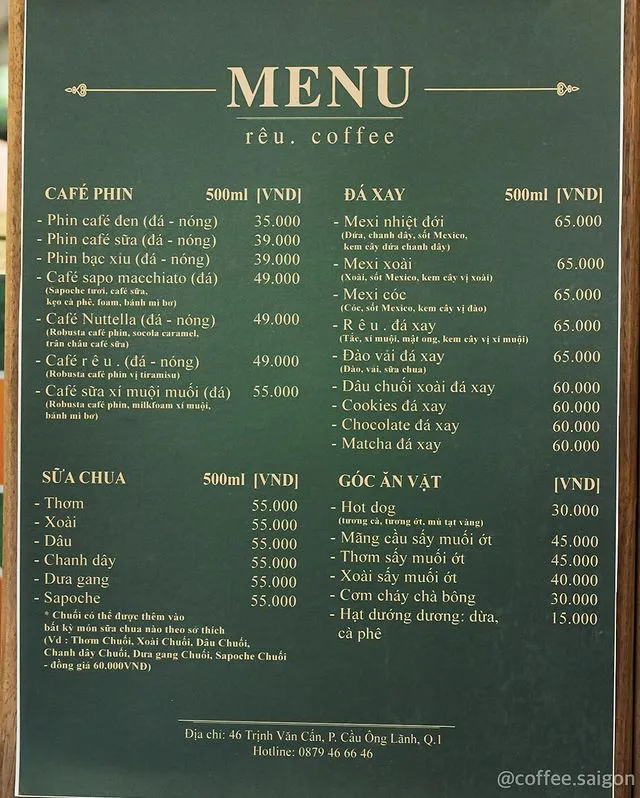 Hình ảnh menu nước Rêu Cafe