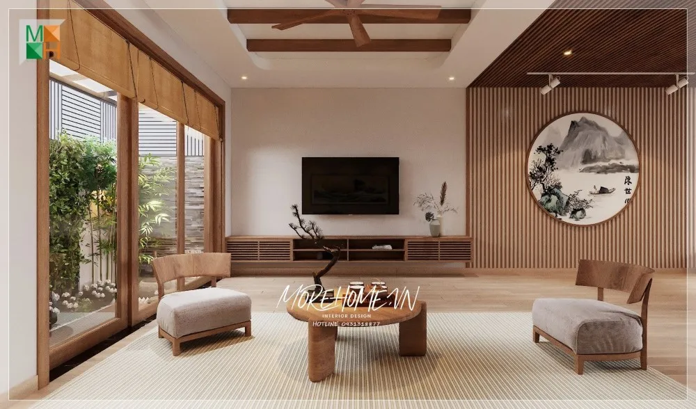 Mẫu thiết kế nội thất chung cư 100m2 3 phòng ngủ phong cách Japandi