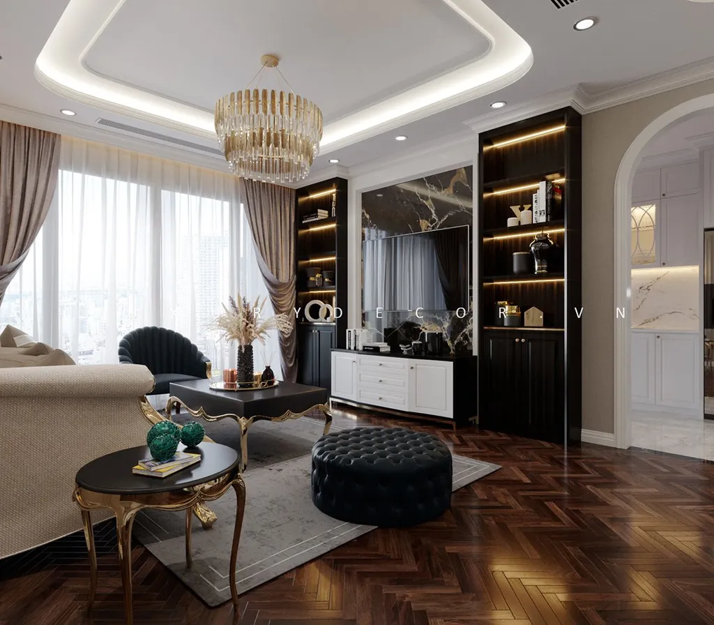 Mẫu thiết kế nội thất chung cư 60m2 2 phòng ngủ phong cách luxury