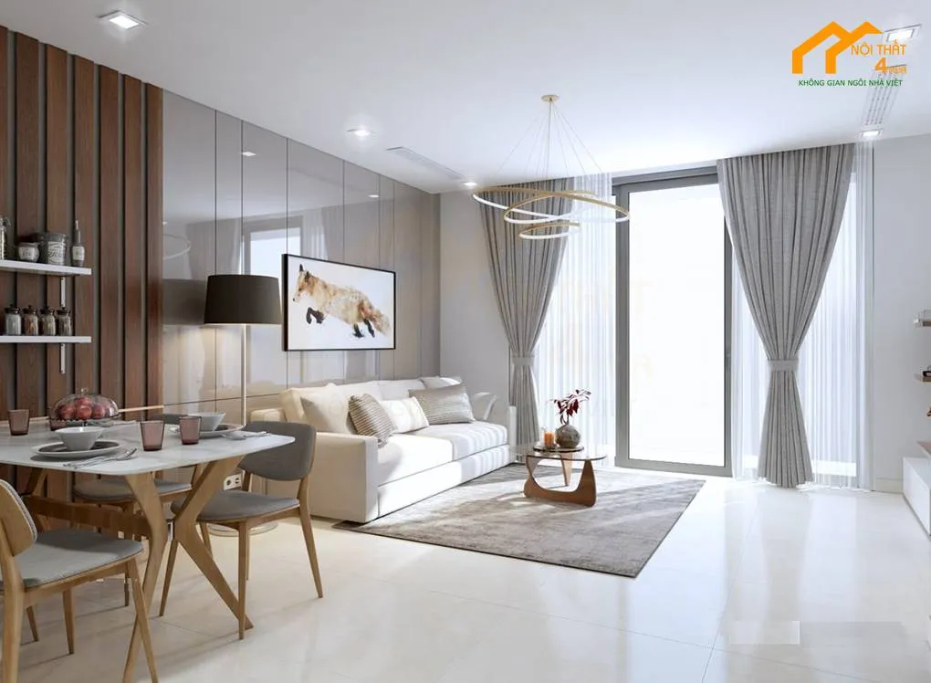 Mẫu thiết kế nội thất chung cư 68m2 2 phòng ngủ phong cách Bắc Âu