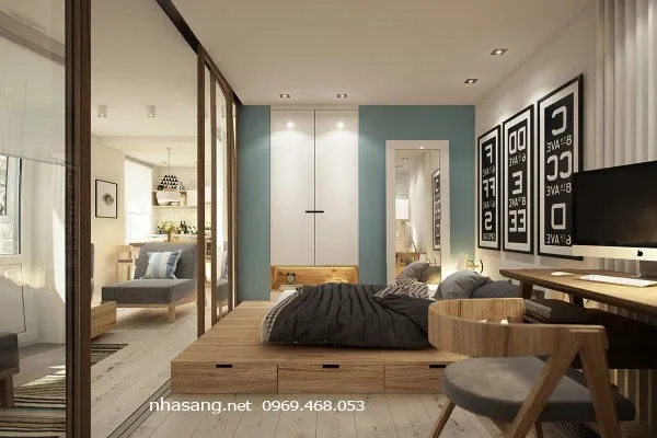 Mẫu thiết kế nội thất chung cư mini 40m2 1 phòng ngủ phong cách hiện đại