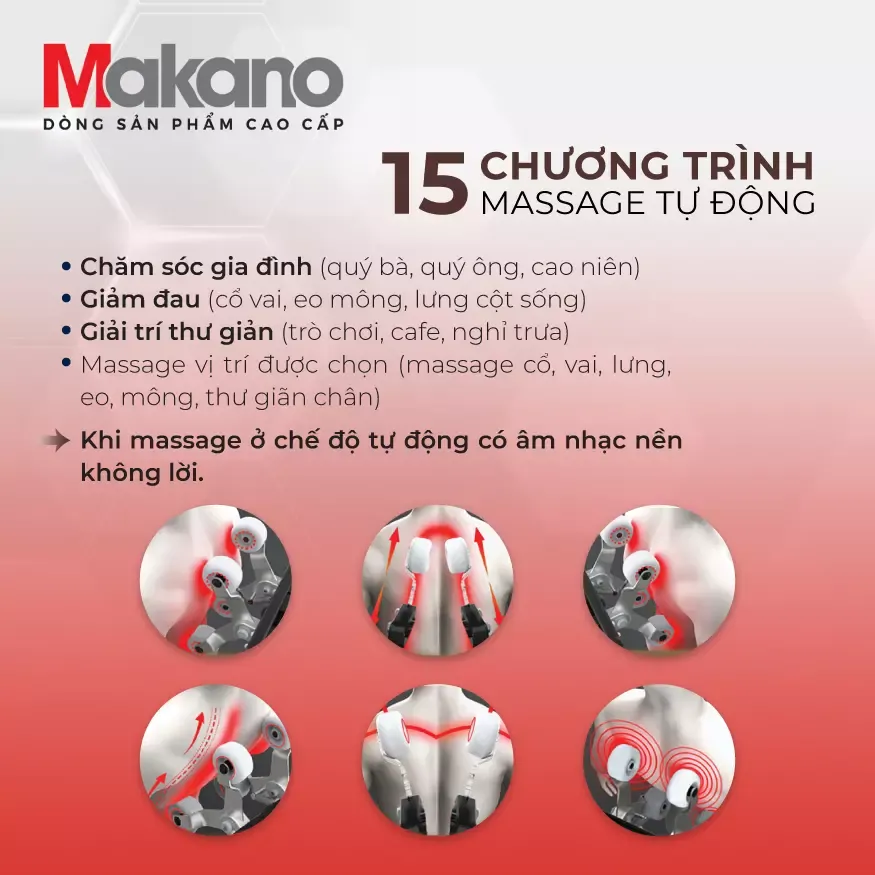 Ghế massage Makano MKGM - 20006 được tích hợp đến 15 chương trình massage tự động - Giá tham khảo: 60,000,000VNĐ