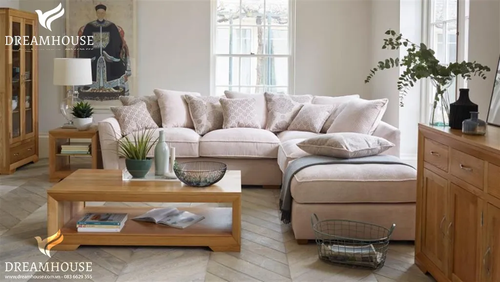 Bộ bàn ghế sofa bằng gỗ sồi vô cùng sang trọng cho phòng khách