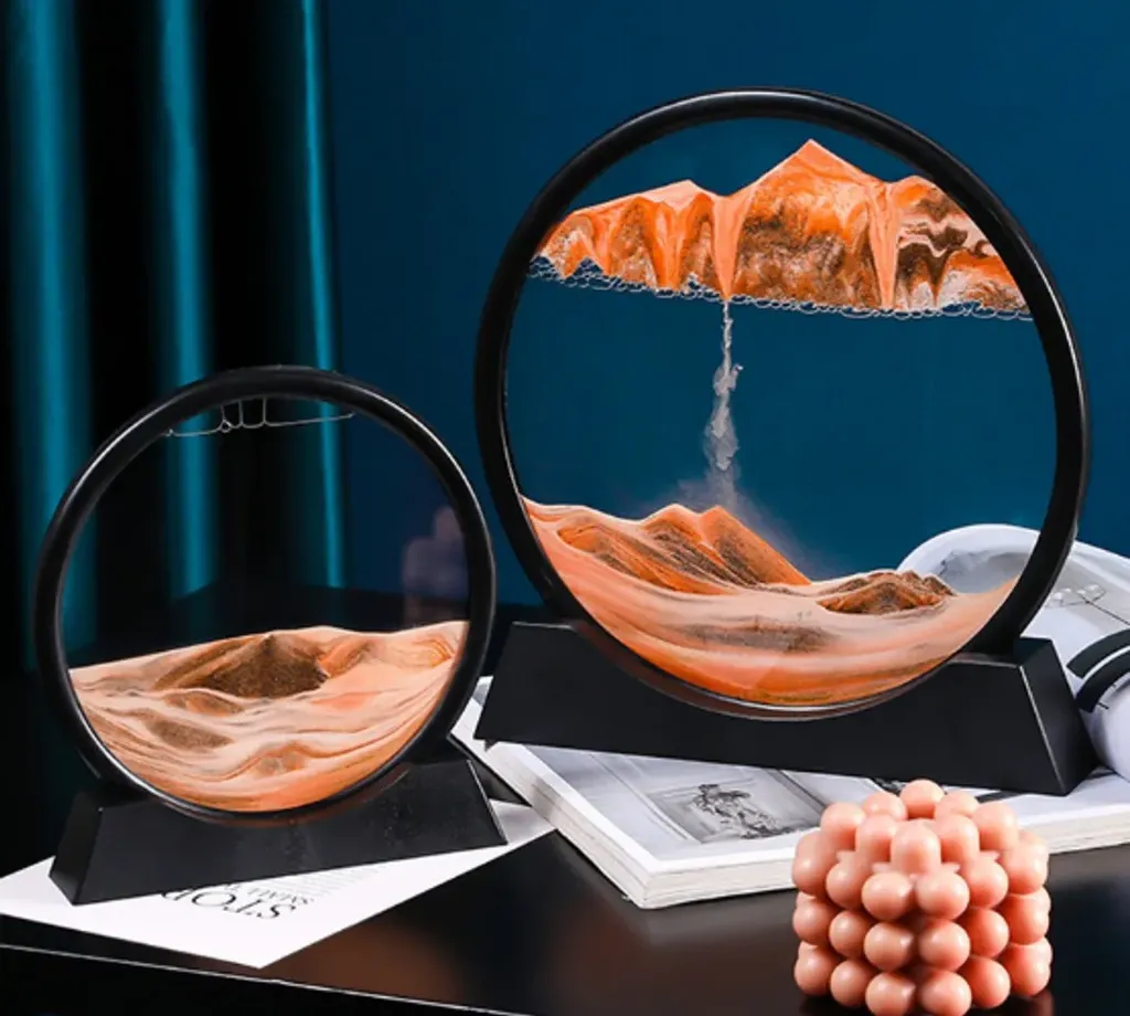 Đồng hồ cát 3D khung tròn có giá đỡ để bàn